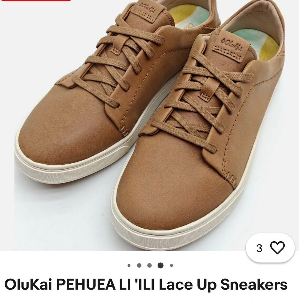 OluKai Tan Leather Lace-Up Flats